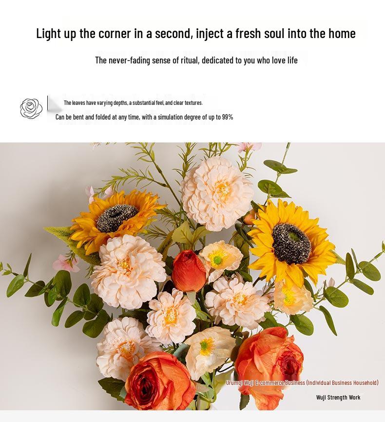 Artificial Peony Rose & Sunflower Bouquet for Living Room or Wedding Decor