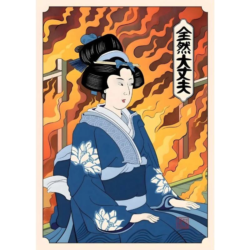 Vintage Funny Japanese Cute Long Yelling Geisha At Cats Woman Art Poster Canvas Painting Wall Prints Picture for Room Home Decor