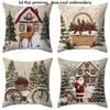 New Christmas Santa Pillow Cover, Imitation Embroidery Holiday Decorative Sofa Linen Car Cushion Cover
