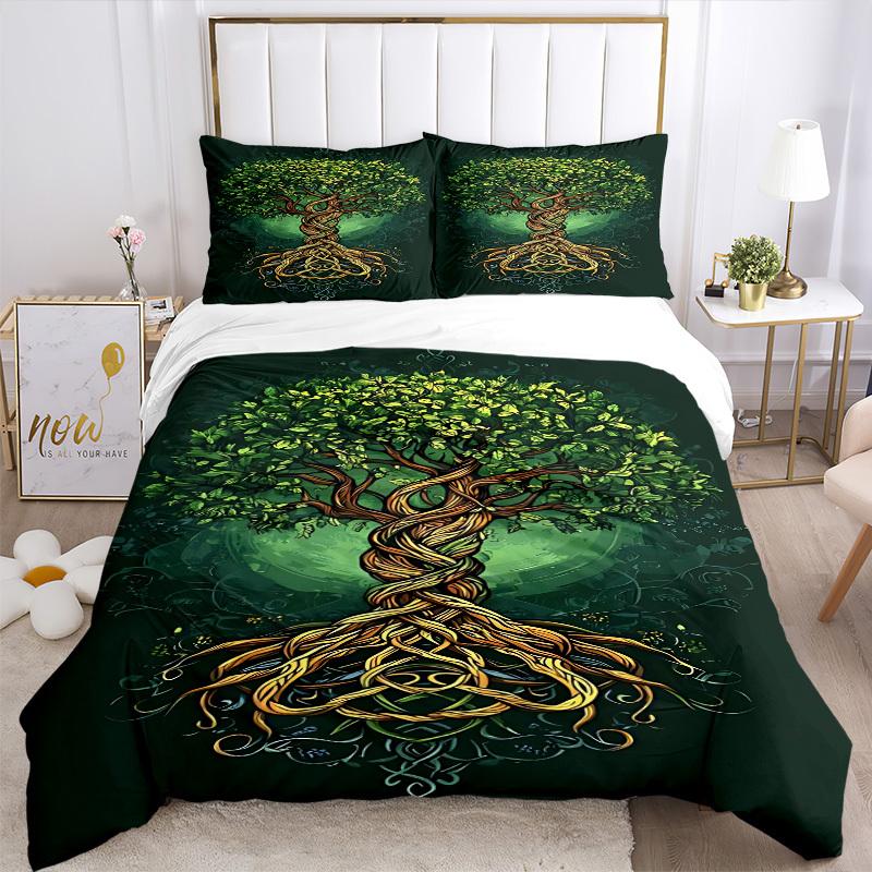 3pcs Nature Growth Soft Comfortable Bedding Set, For Bedroom, Guest Room And Dorm, All - Season Use, High-Definition Printing134
