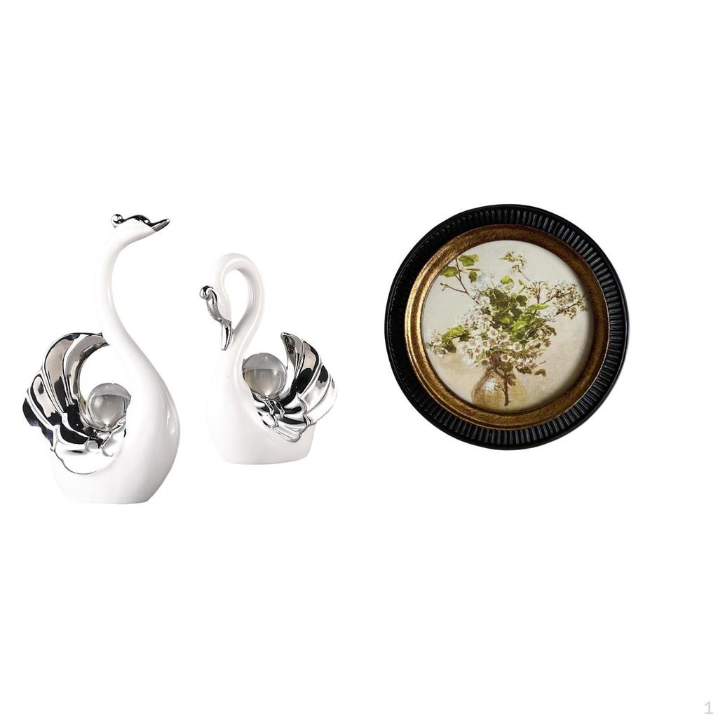 Swan Figurines And Ornate Resin Photo Frame for Room Bedroom Decor Centerpiece Housewarming Gift