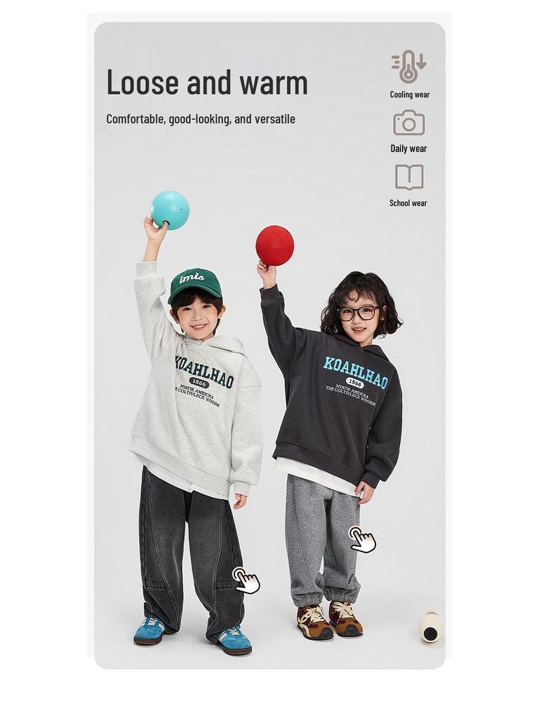 Boys' Fleece-Lined Hooded Sweatshirt - Winter 2025 Style, Thickened for Medium and Large Children