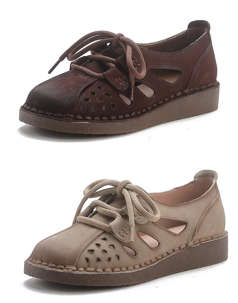 Top Layer Cowhide Wedge Heel Sandals - Soft Sole, Genuine Leather, Comfortable for Middle-Aged & Elderly Women.