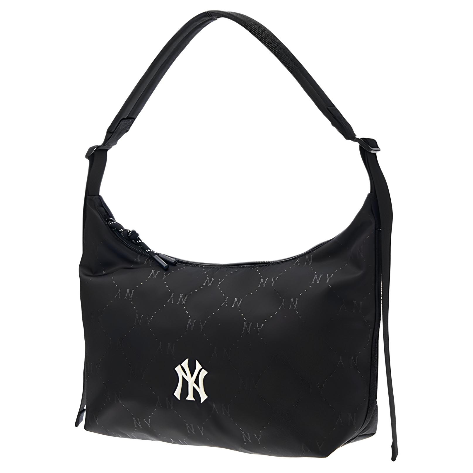 MLB New York Yankees 25FW Diamond Old Flower Adjustable Fashion Nylon Crossbody Bag Unisex bags Black 3ABQM025N-50BKS New York Yankees & Black