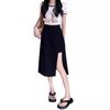 Women's Black High-Waist Slit A-Line Midi Skirt for Autumn