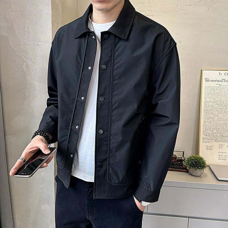2025 Men's Casual Street Style Jacket - Trendy Lapel, High-End Workwear for Spring & Autumn