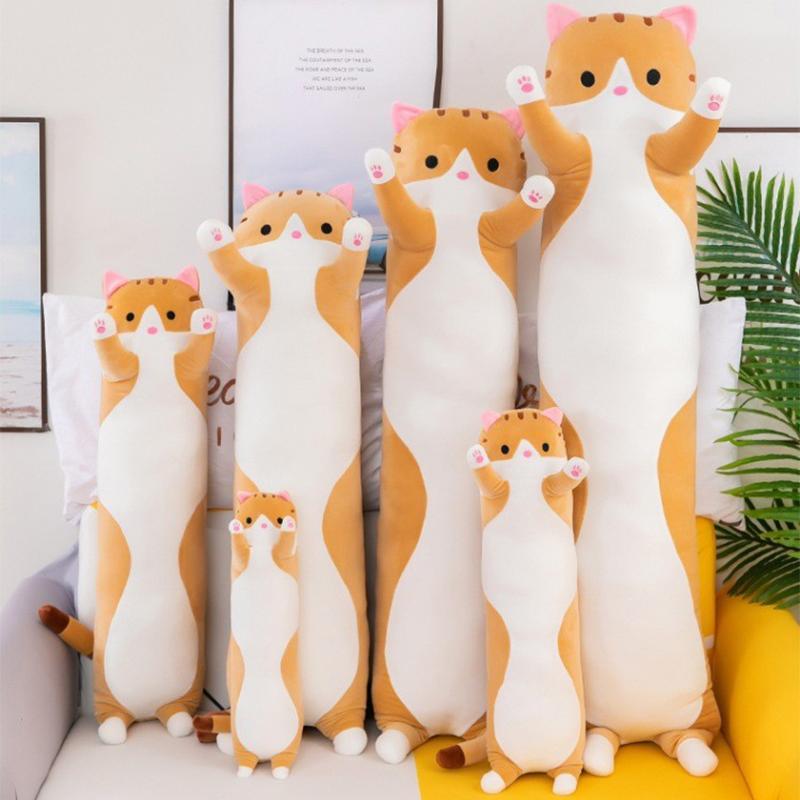 Cute Cat Plush Toy Long Pink Brown Grey Sleeping Cats Leg Pillow Squishy Little Animal Doll Appeasing Plushie Gift