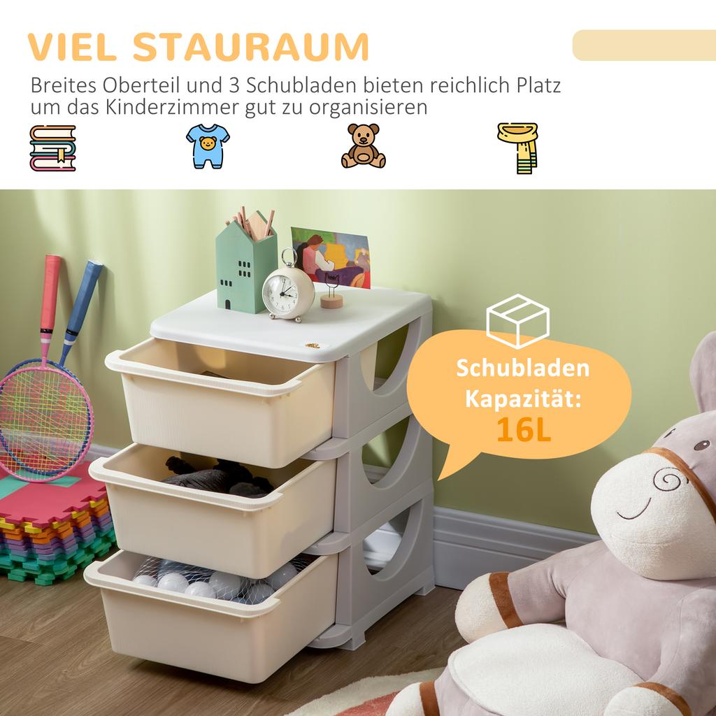 Three-Tier Kids Storage Boxes, with Three Drawers - White