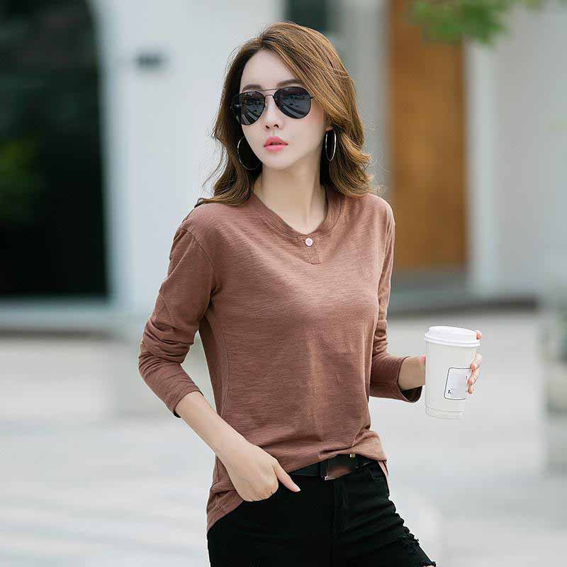 Women's Spring and Autumn Thin Size Plus Size Long Sleeve T-shirt Slim Fit and Look Thin Casual Bottom Shirt Top