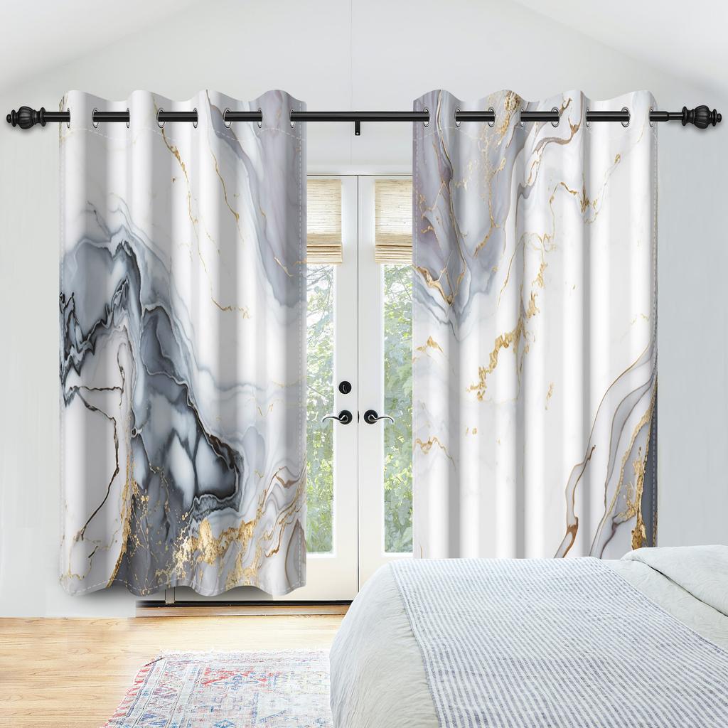 Marble Print Curtains Gold Silver Blue Purple Fluid Art Window Curtains Living Room Bedroom Modern Home Decor Blackout Curtain