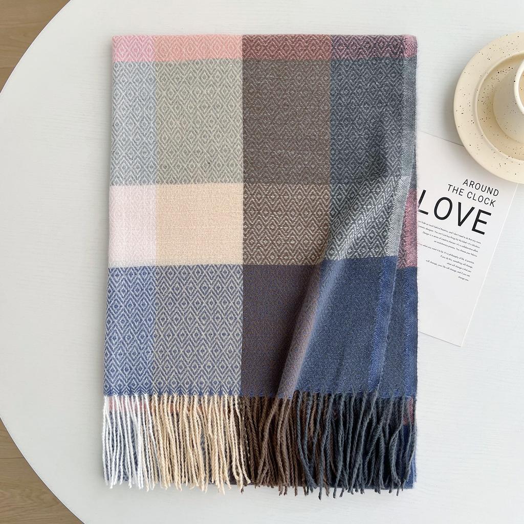 New Korean version Japanese imitation cashmere retro plaid scarf men's and women's atmosphere fringed shawl warm scarf