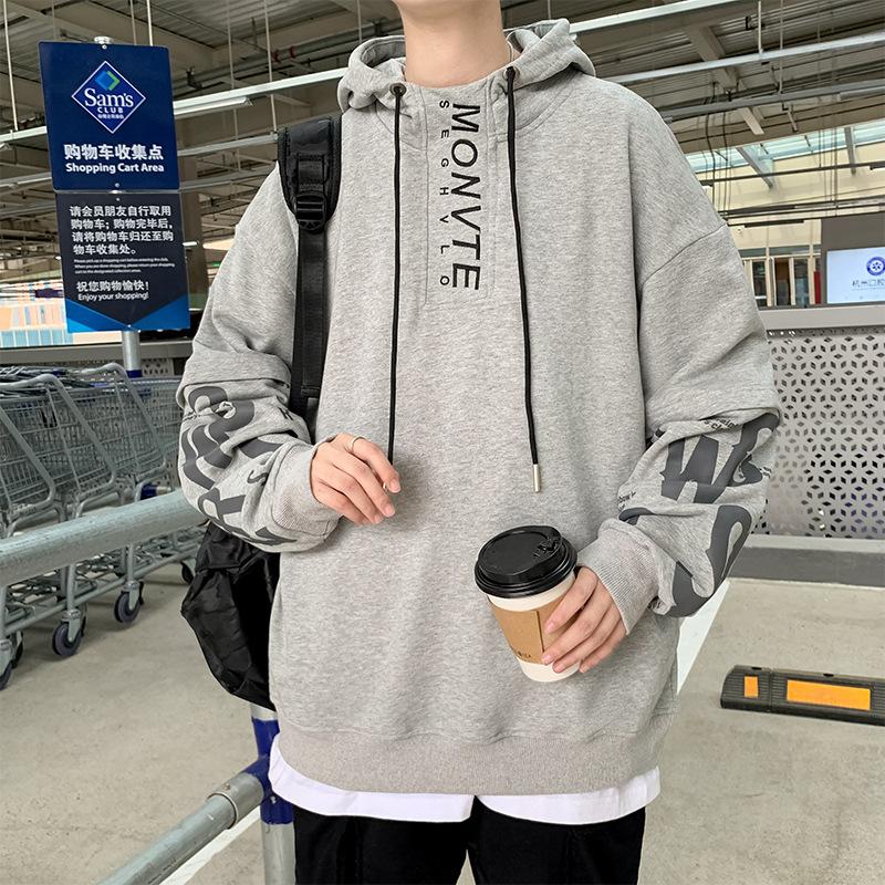 Spring and Autumn Hooded Sweater Men, Fake Two-piece Top Teen Casual Fashion Hoodie
