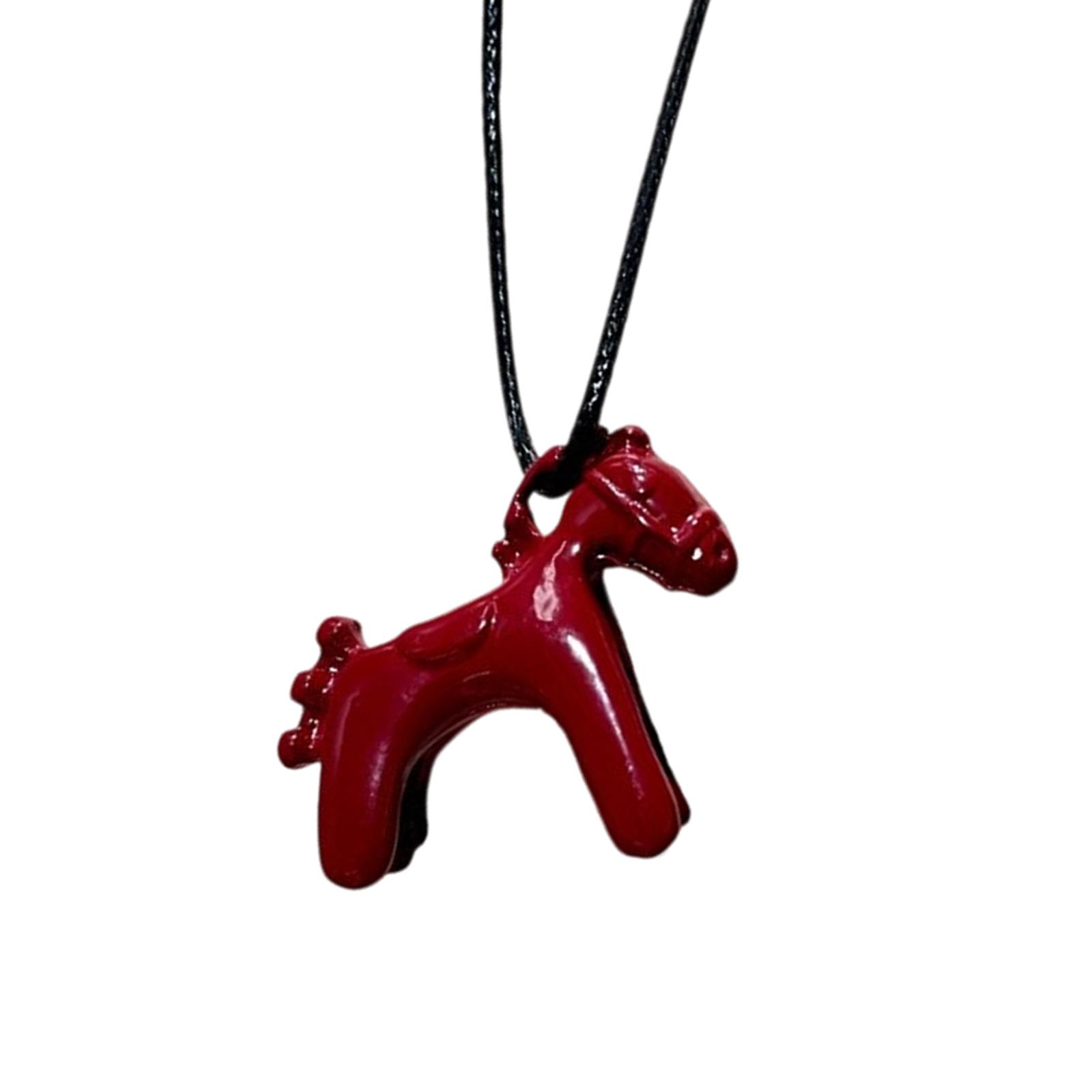 

Playful 3D Horse Drop Necklace Copper Glossy Enamel Pendant Neckchain Versatile Layering Piece For Women Teens