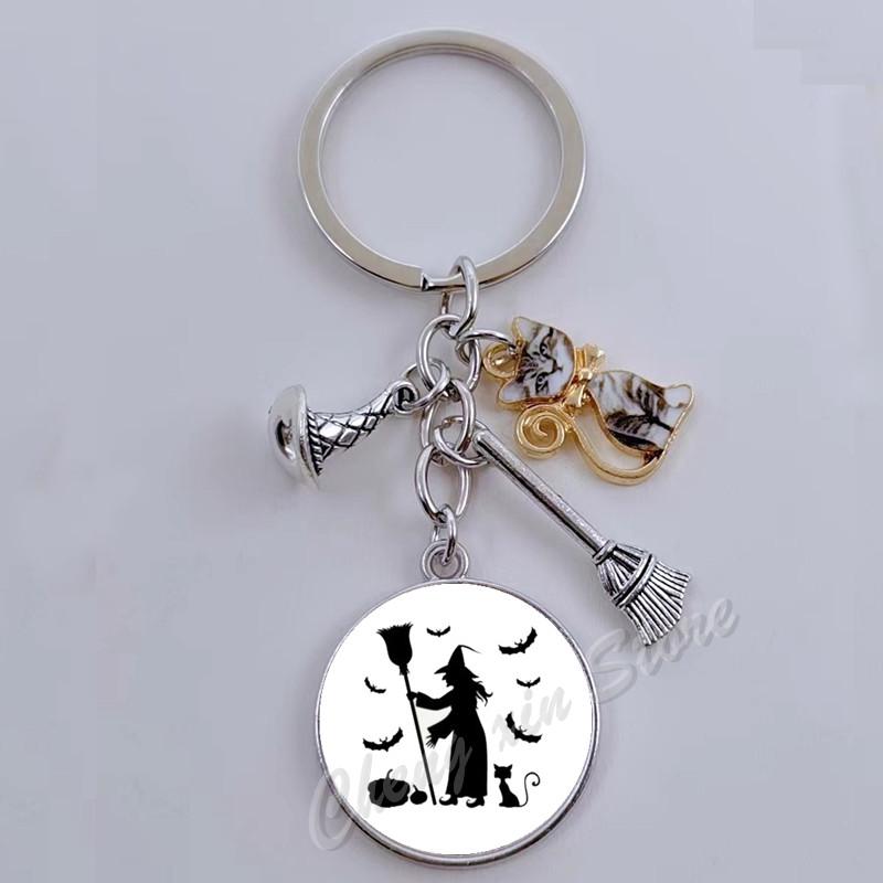 witch print print gothic glass cabochon halloween party wallet tote keychain best gift