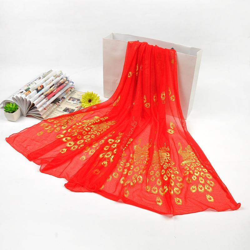 Autumn Silk Scarf: Candy Colors, Peacock Gold Stamping, Sunflower Design, Long Versatile Neck Wrap