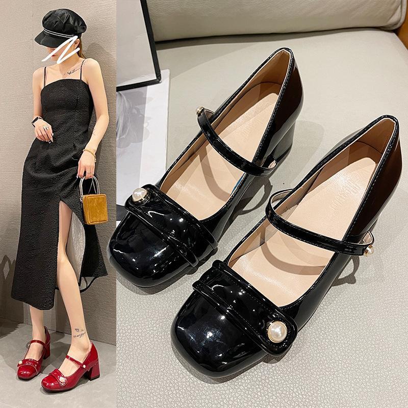Mary Jane Women's Shoes Gentle French Retro Evening Breeze Summer Thick Heel Red High Heels Women's New 2025