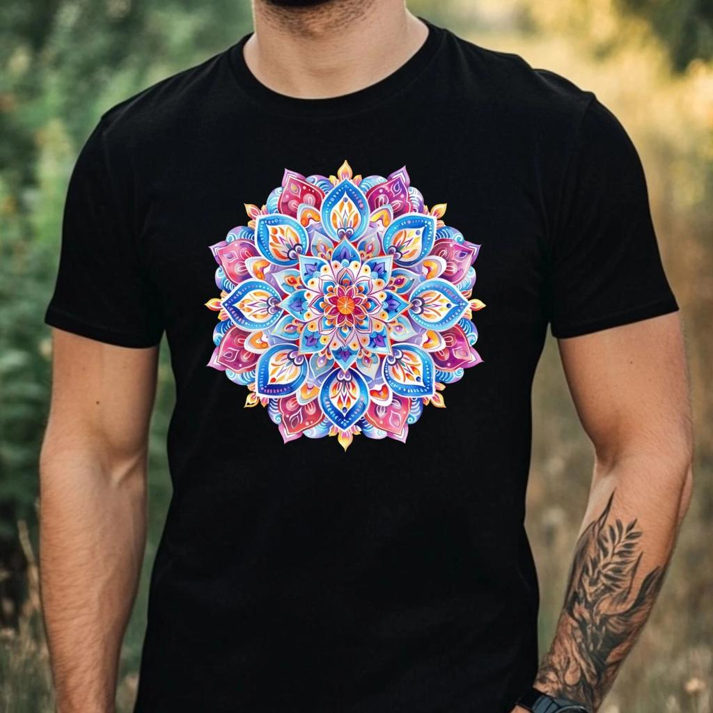 T-Shirt Herren Lebendiges Mandala Motiv Baumwolle Größe XS bis 5XL