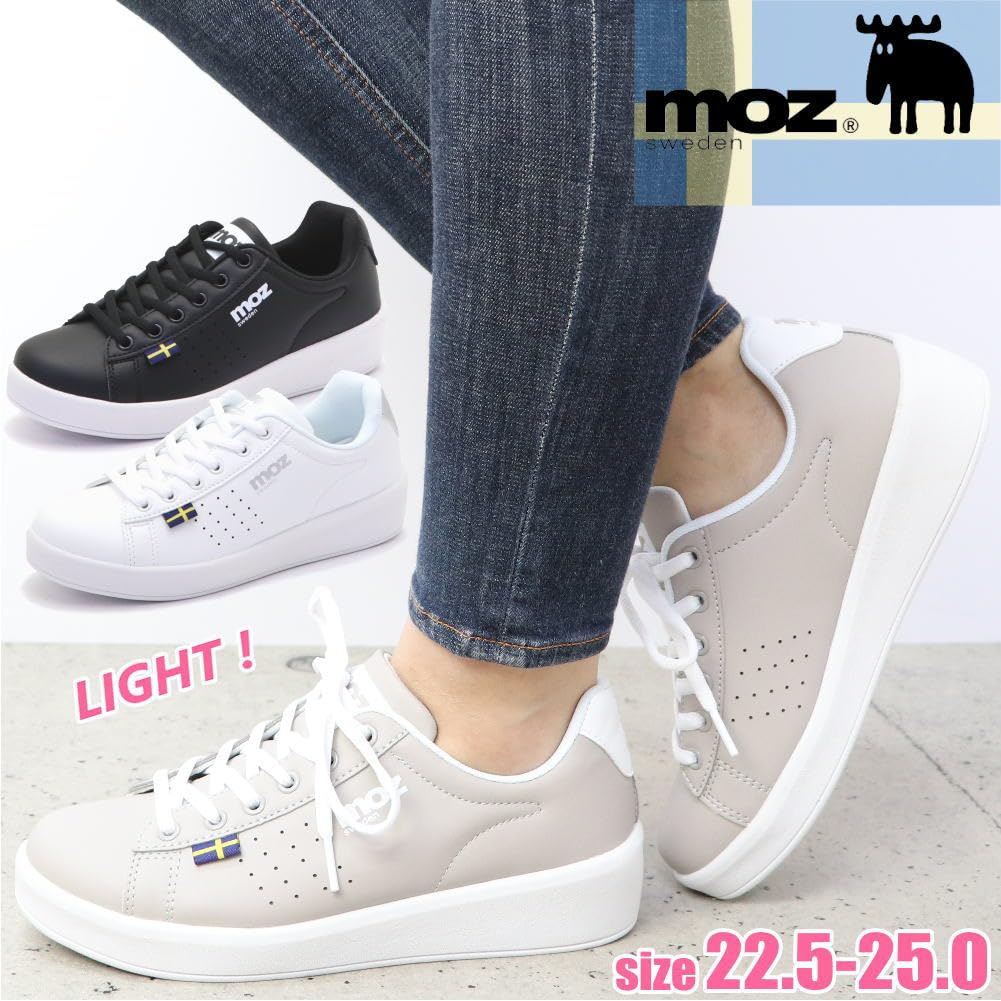 Mozu Platform Court Casual Size 19612 Women's Lace-Up Sneakers, White/Silver, 25.0cm, No.