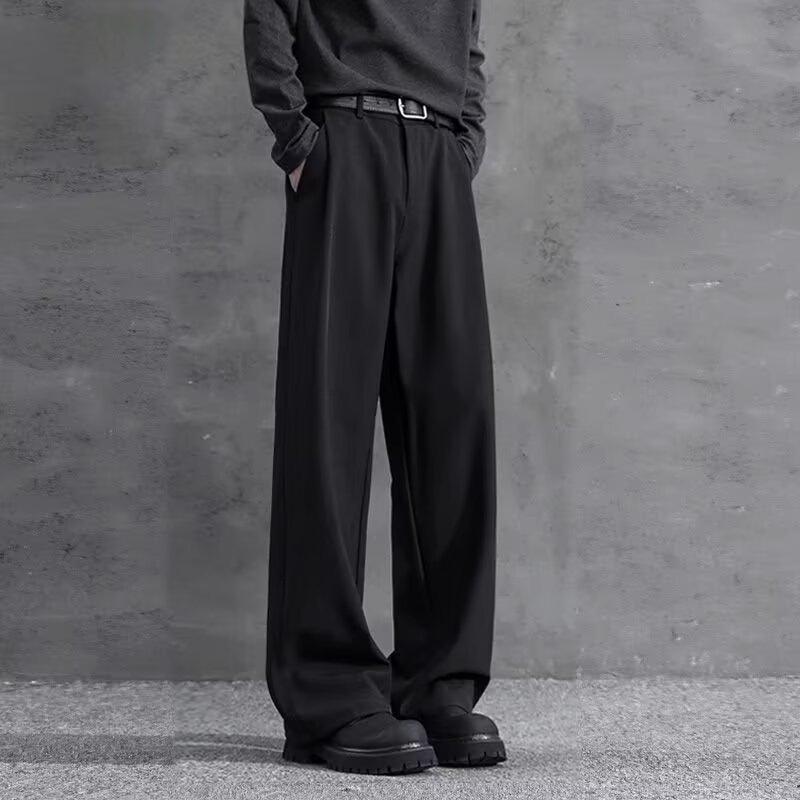 Trousers Black Straight Casual Pants Wide Leg Pants Boys Fashion Loose Drape Premium Long Pants Cleanfit