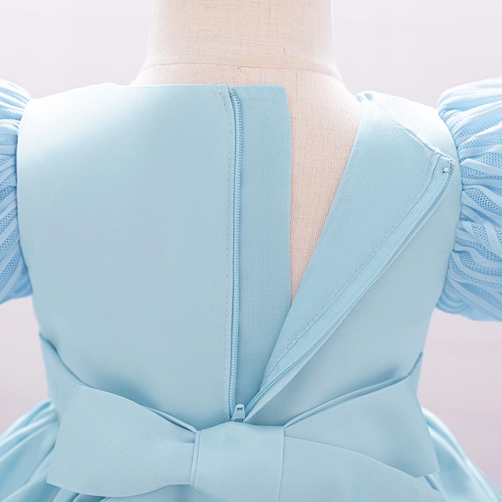 2025 Dívčí kojenecké princeznovské šaty k prvním narozeninám - Saténové s nabíranými rukávy a pruhovaným designem s mašlí