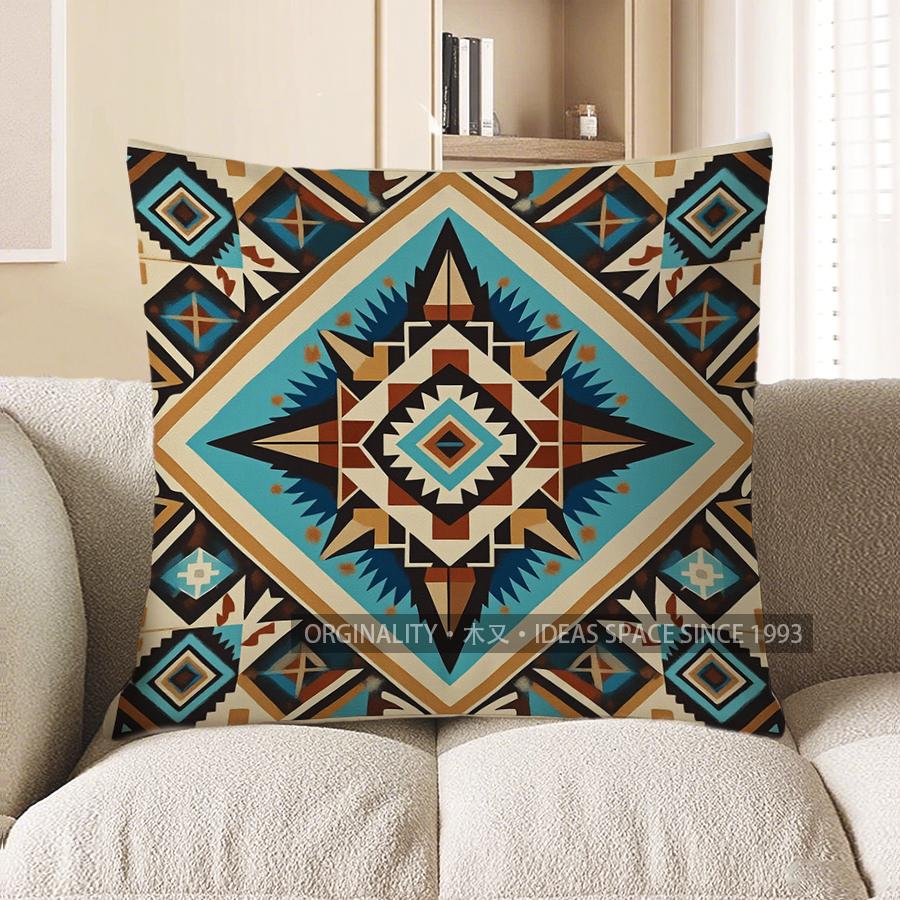 Home Decor Bohemian Aztec Pattern Square Pillow Cover Pattern Cushion Cover Suitable for Sofa Bedroom Car Pillow Cover