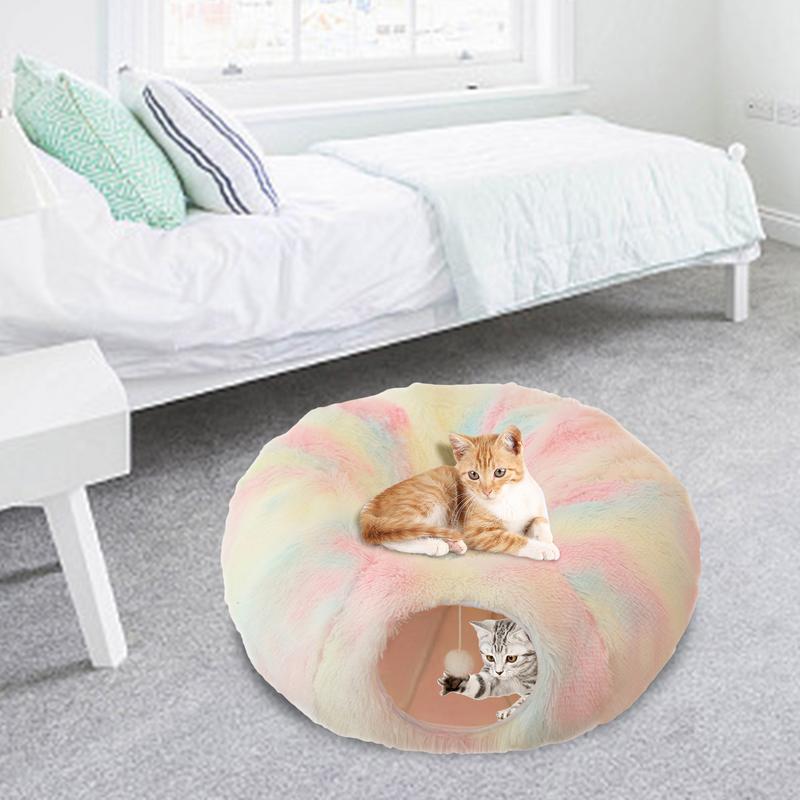 Foldable Cat Caves Donut Cat Cave Plush Tunnel Cat Beds Soft Washable Cat Couch Warm Detachable Pet Supplies For Kitten & Large