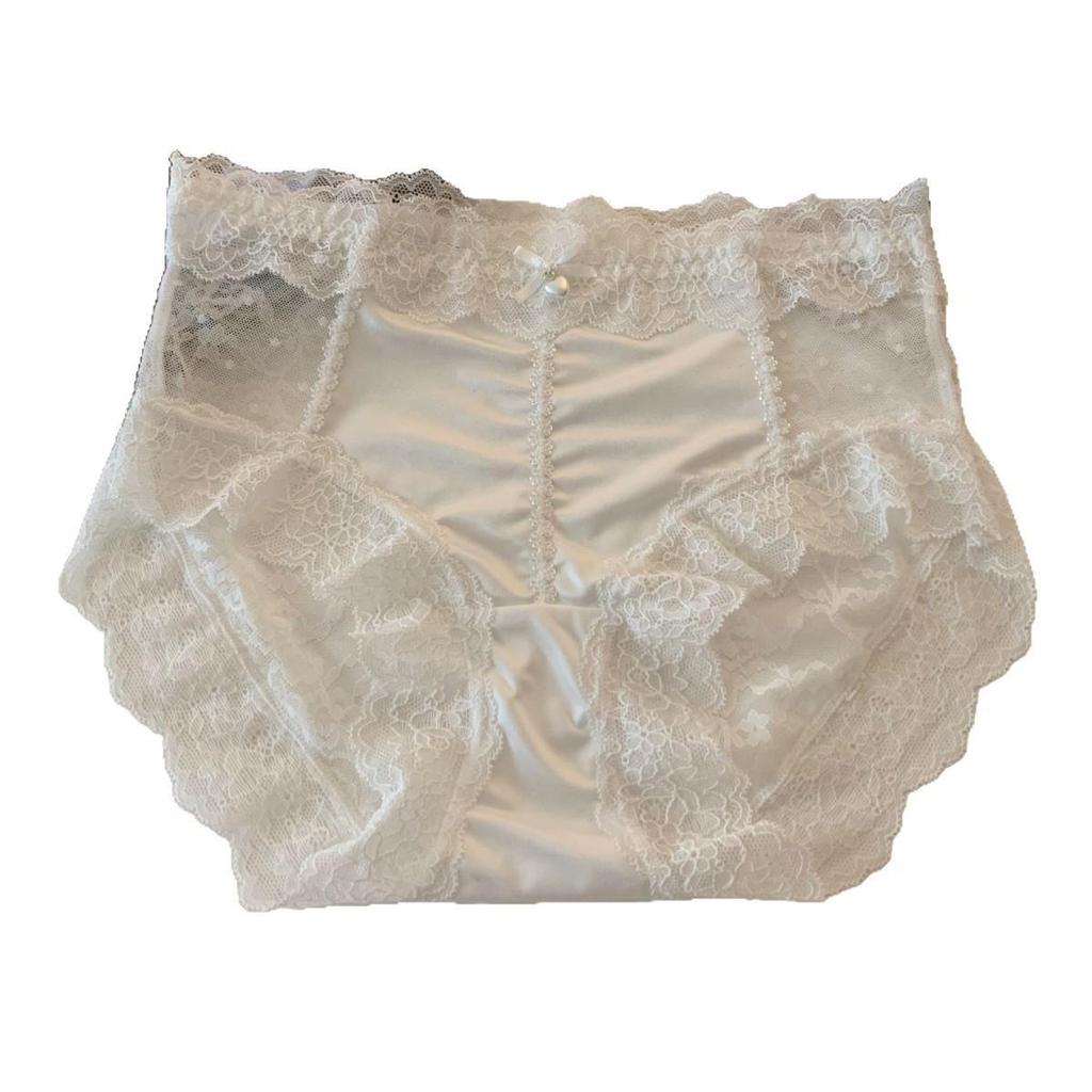 Flower Shadow Mist Veil 2.0: Japanese-Style Sexy Satin Lace Panties, Mid-High Waist, Cotton Crotch, Triangle Briefs for Women