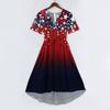Women’s V Neck Short Sleeve Midi Dress with Star and Stripe Print High Waist Flowy A Line Summer Dress for Casual or Holiday Wear