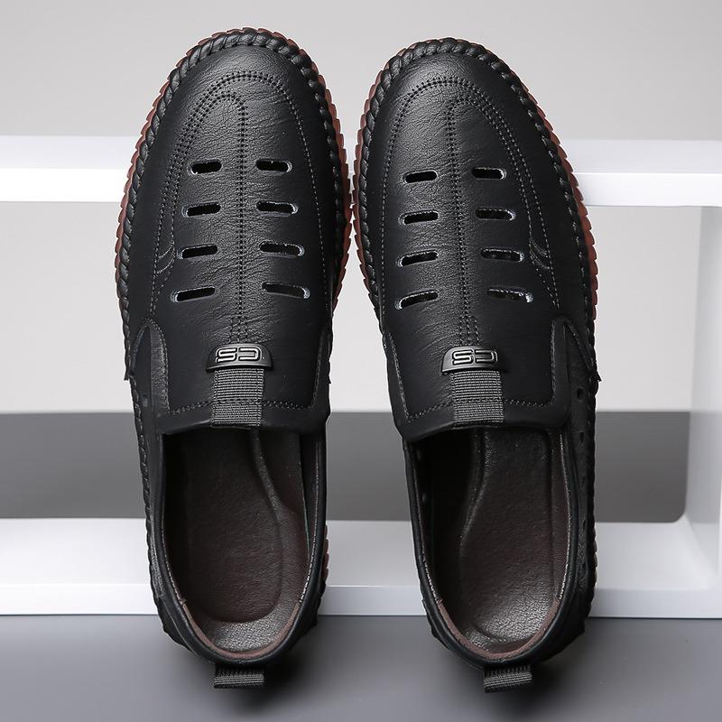 Fashion New Summer Man Hollow Casual Loafers Wear-resistant Non-slip Breathable Male Leather Shoes Spring Autumn Fashion Men's Shoes
