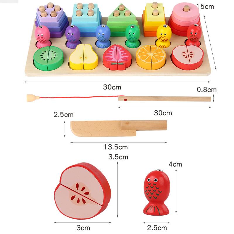 Wooden Children'S Educational Multi-Functional Three-In-One Set Of Column Cutting Music Bee Color Cognitive Toys