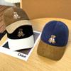 Retro Color Matching Corduroy Cap Children Deep Top Show Face Small College Style Bear Embroidery Baseball Cap Men