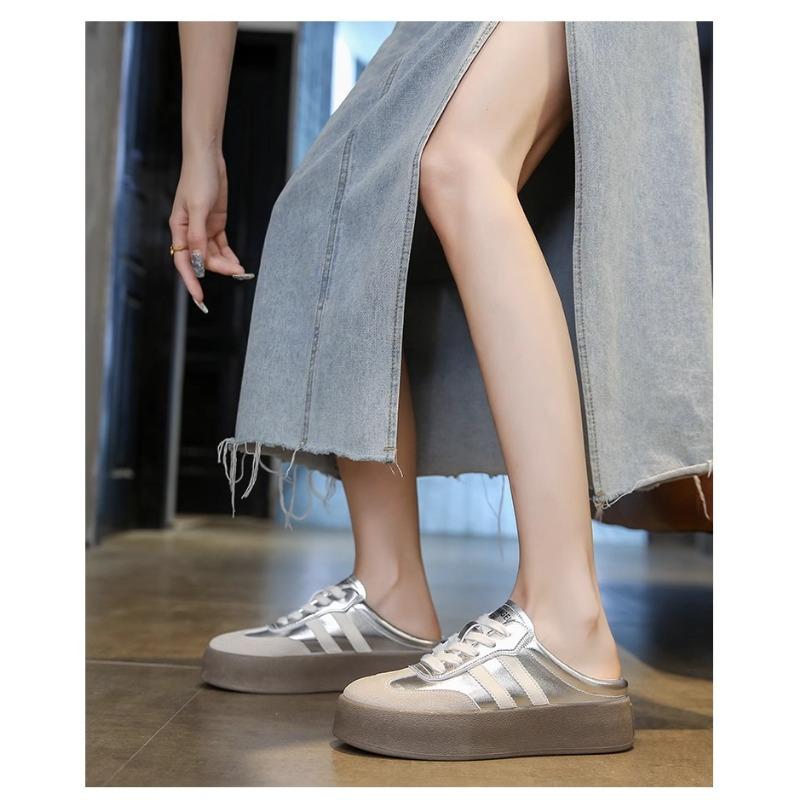 

Half slippers women wear new thick-soled women s bag head half slippers spring and autumn lazy shoes one pedal women s shoes 35 серебряный