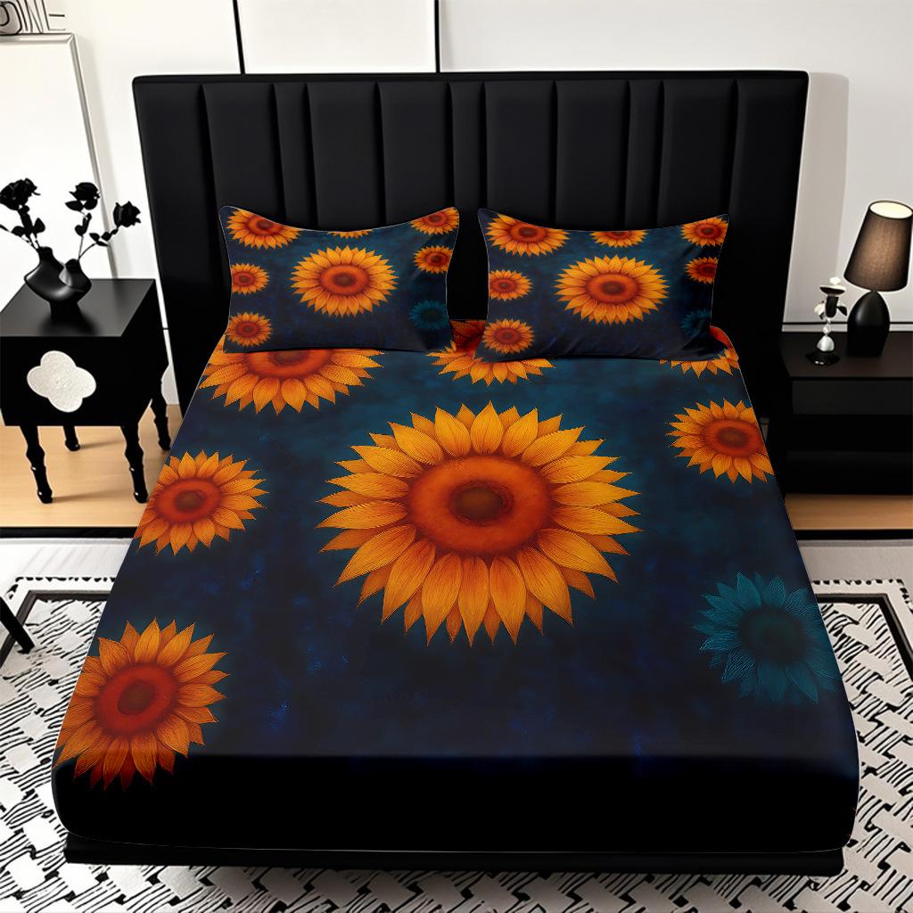 Home Textiles Sunflower Pattern 3D Digital Printing Sanded Sheet Three-Piece Set, Pattern