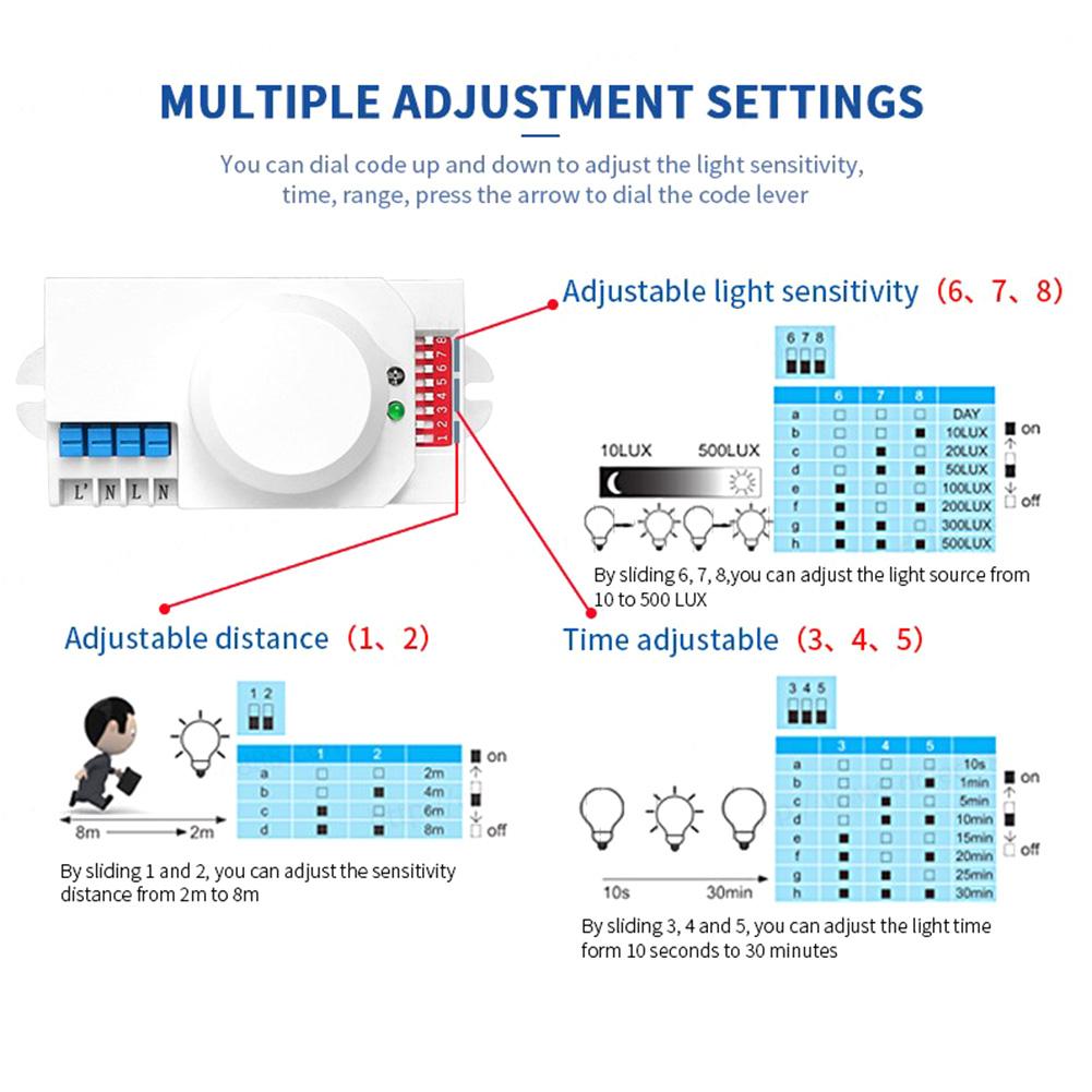 Adjustable 220V Induction Switch 5 8G with 360 Degree Thermal Infrared Sensor and Time Delay for Smart Motion Activation
