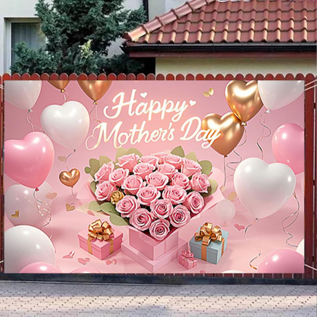 Happy Mother's Day Photography Backdrop Balloons Flowers Love Heart I Love Mom Mother's Day Party Decor Photo Background Studio