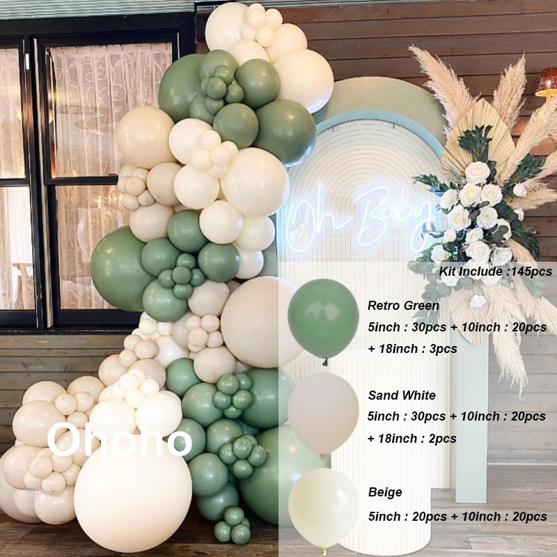 Beige Green Balloon Garland Arch Kit Baby Shower Boy Girl Birthday Party Decoration Wedding Engagement Green Balloon Set Baptism Christening