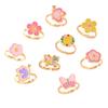 6/9/12/36pcs Cute Adjustable Rings Children Girls Pretend Play Makeup Toys Cartoon Crystal Jewelry Alloy Animal Enamel Rings