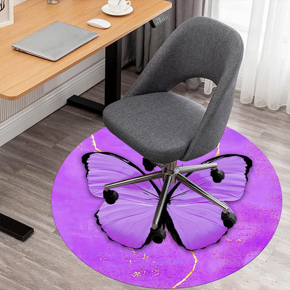 1pc Butterfly, Purple Round Chair mat Area Rug - Non-Slip, Floor Mat for Office, Bedroom, home decor Christmas Gift p0811290