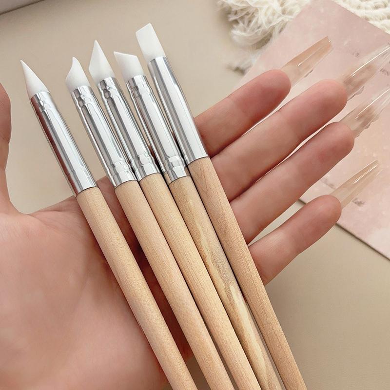

5 шт. силиконовая кисточка для УФ-геля для дизайна ногтей деревянная моделирующая салонная кисть для полировки ногтей ручка для резьбы инструмент для нанесения точек маникюр