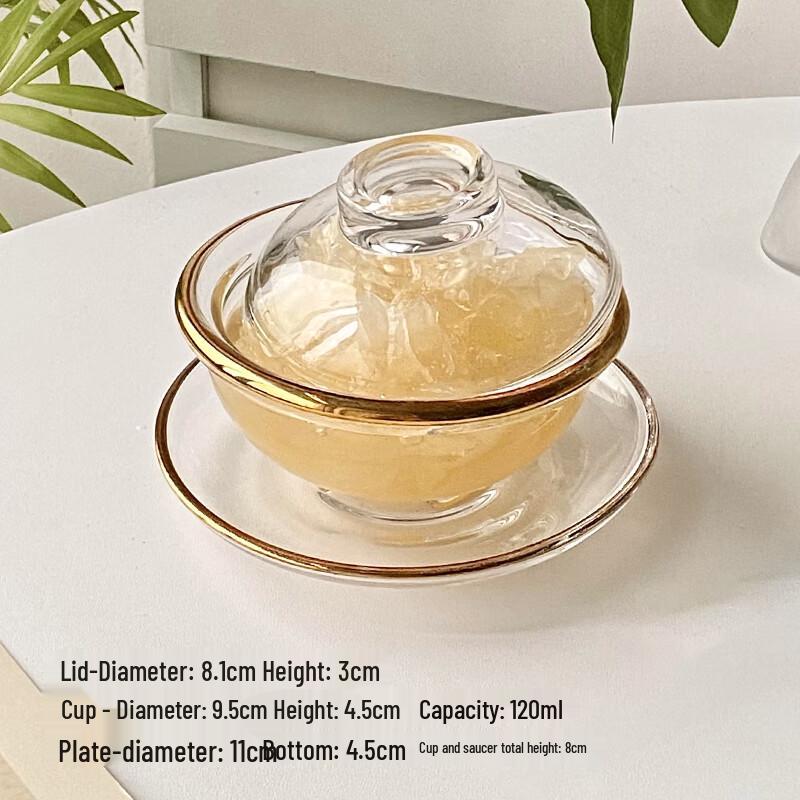 Zhaoran 120ml Gold Rim Glass Dessert Bowl with Lid