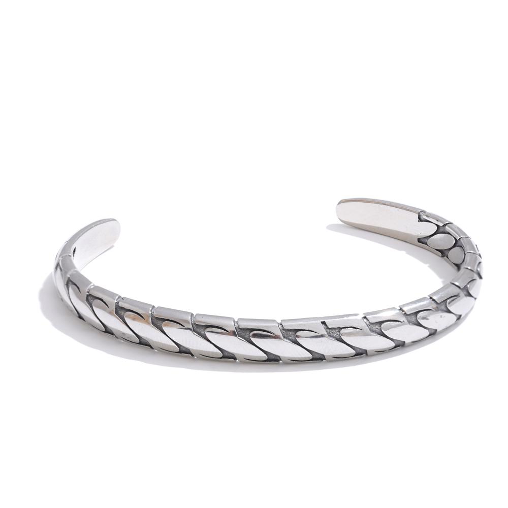 

Yhpup 65mm Silver Color Stainless Steel Cuff Vintage Men Bracelet Bangle Rust Proof Classic Fashion Wrist Jewelry Waterproof