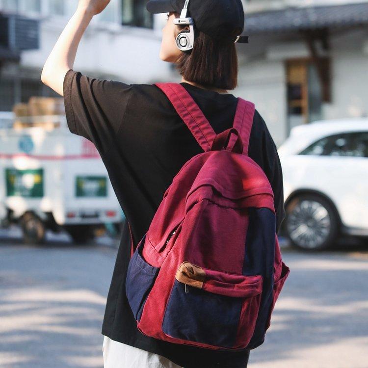 Японский ретро рюкзак Mori из холста женский школьный рюкзак женский с контрастным — фото 8