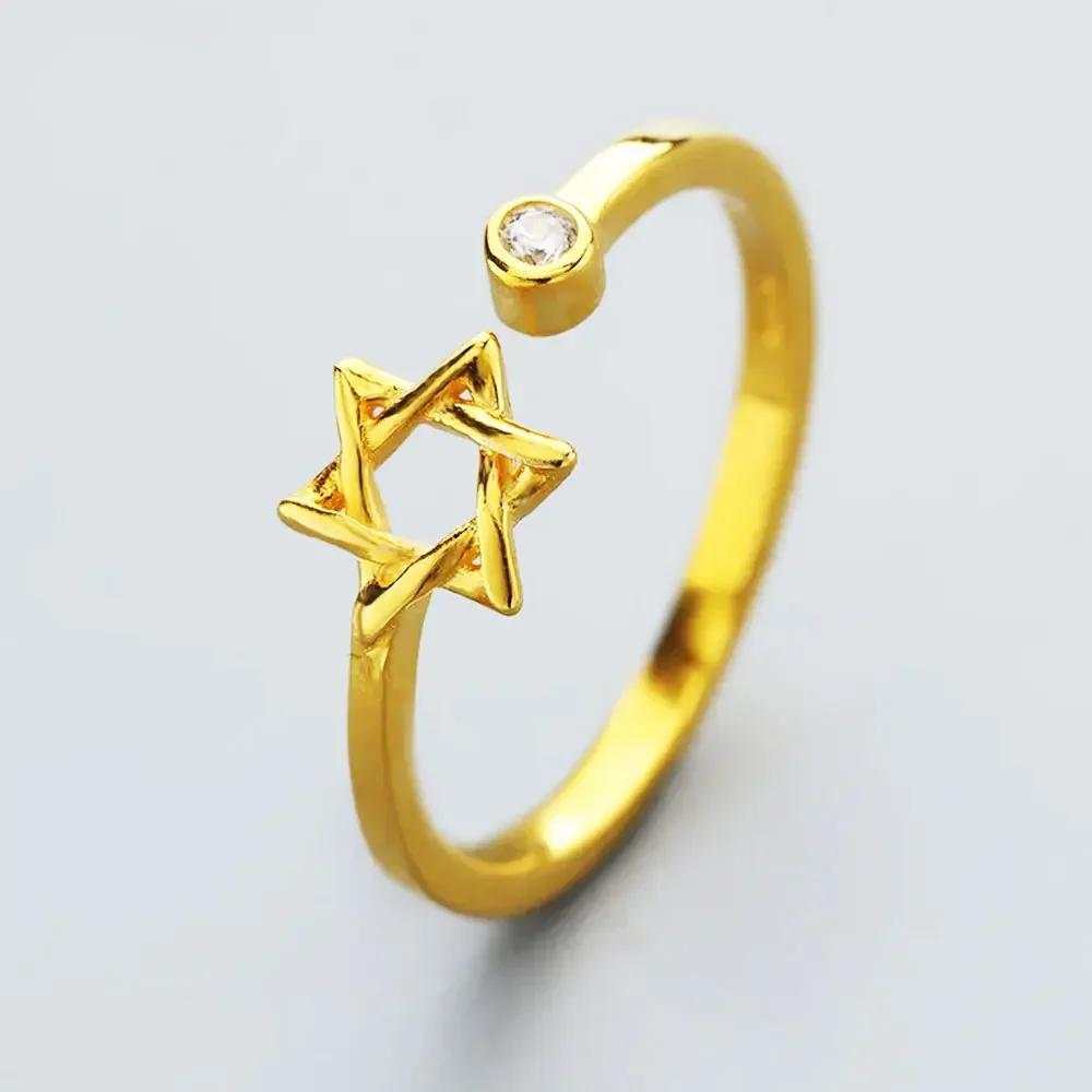 Винтажное кольцо Звезда Давида для женщин Маген Давид Ведьминский амулет Регулируемые кольца Еврейская гексаграмма Ювелирные изделия resizable