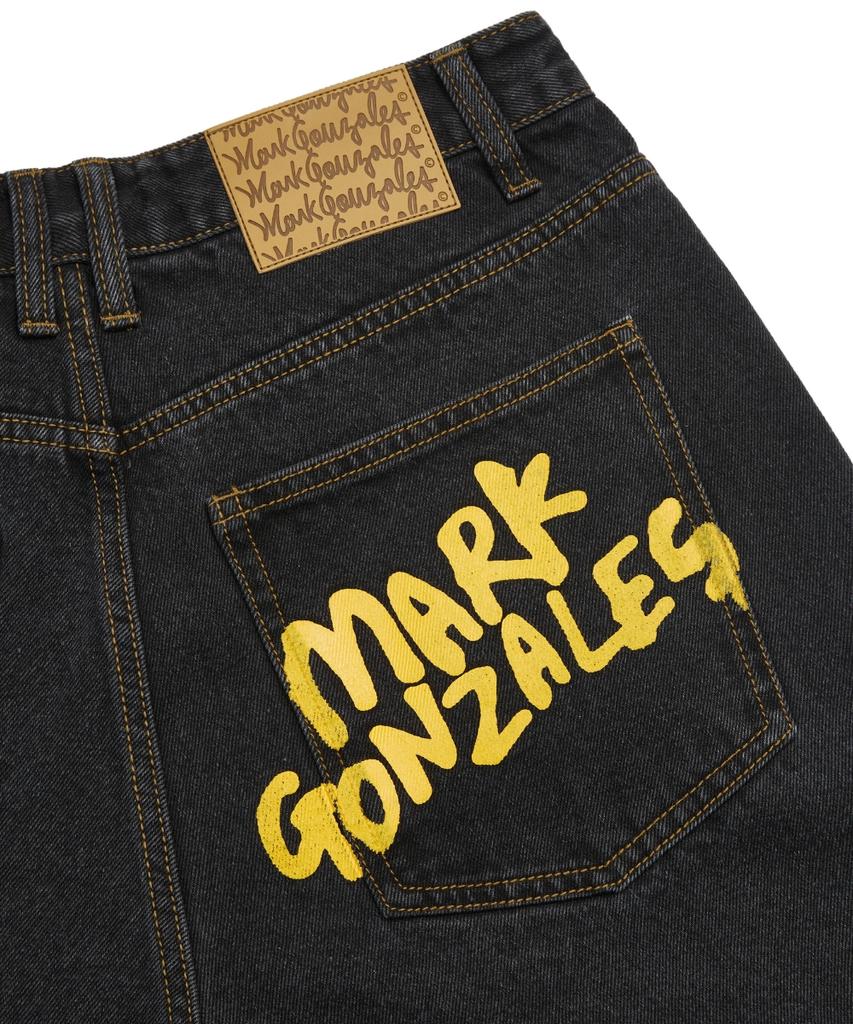 MARK GONZALES Back Pocket Graphic Oversized Denim Pants - Black