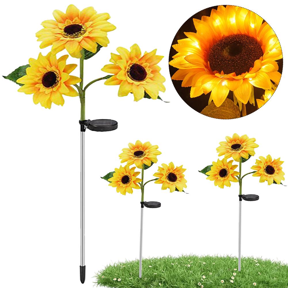 Solar Sunflower Stake Light Pathway Stake Lights with 3 Lights Outdoor Decorative Lights IP65 Waterproof for Yard Patio Pathway