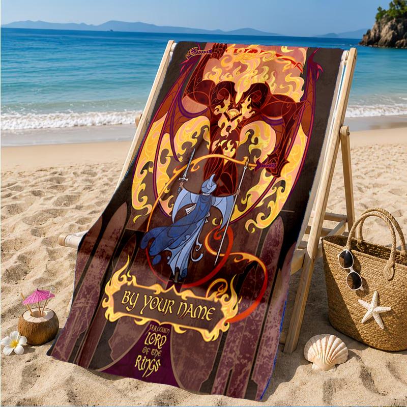Custom Name Journey Through Middle-earth Personalized Microfiber Beach Towel, Quick-Dry, Ideal for Summer Travel, Beach Essential, Swimming