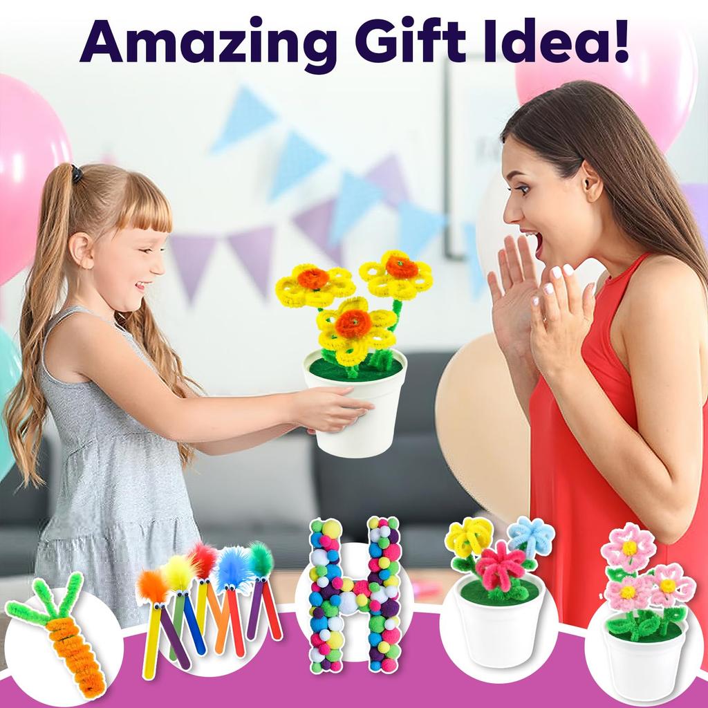 FUNZBO Kids Art & Craft Supplies - Toddler Craft Kit: Glue Stick, Pipe Cleaner, Ice Pop Stickers, Drawing Paper, Pom Poms & Googly Eyes. A Perfect