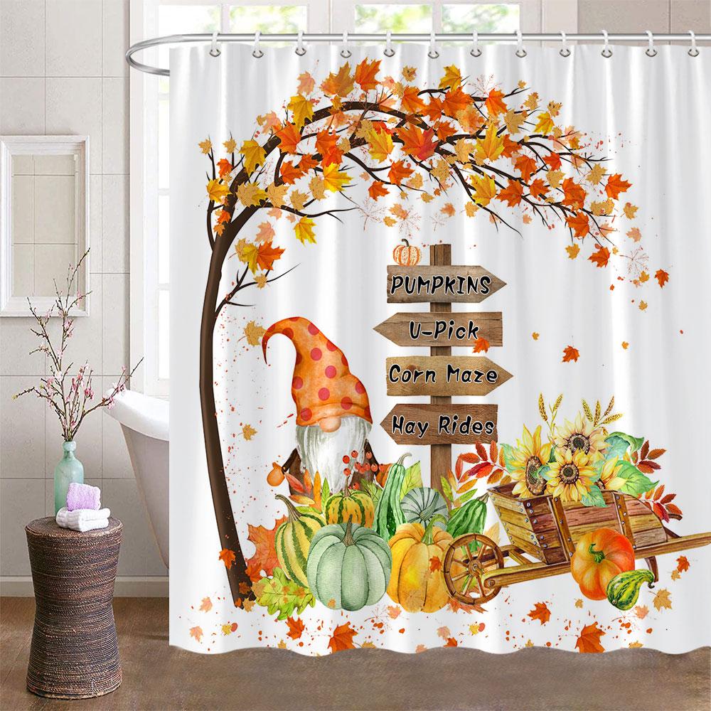 Podzimní sprchové závěsy do koupelny Podzimní sklizeň dýní Statek Den díkůvzdání Halloween sprchová vana s háčky Výzdoba koupelny