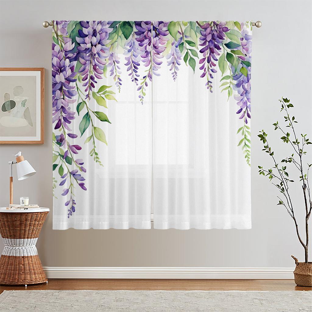 Purple Wisteria Curtains Hd Print Polyester Pocket Rod Living Room Bedroom Dining Curtain Light Filtering For Great Made Of Machine Washable