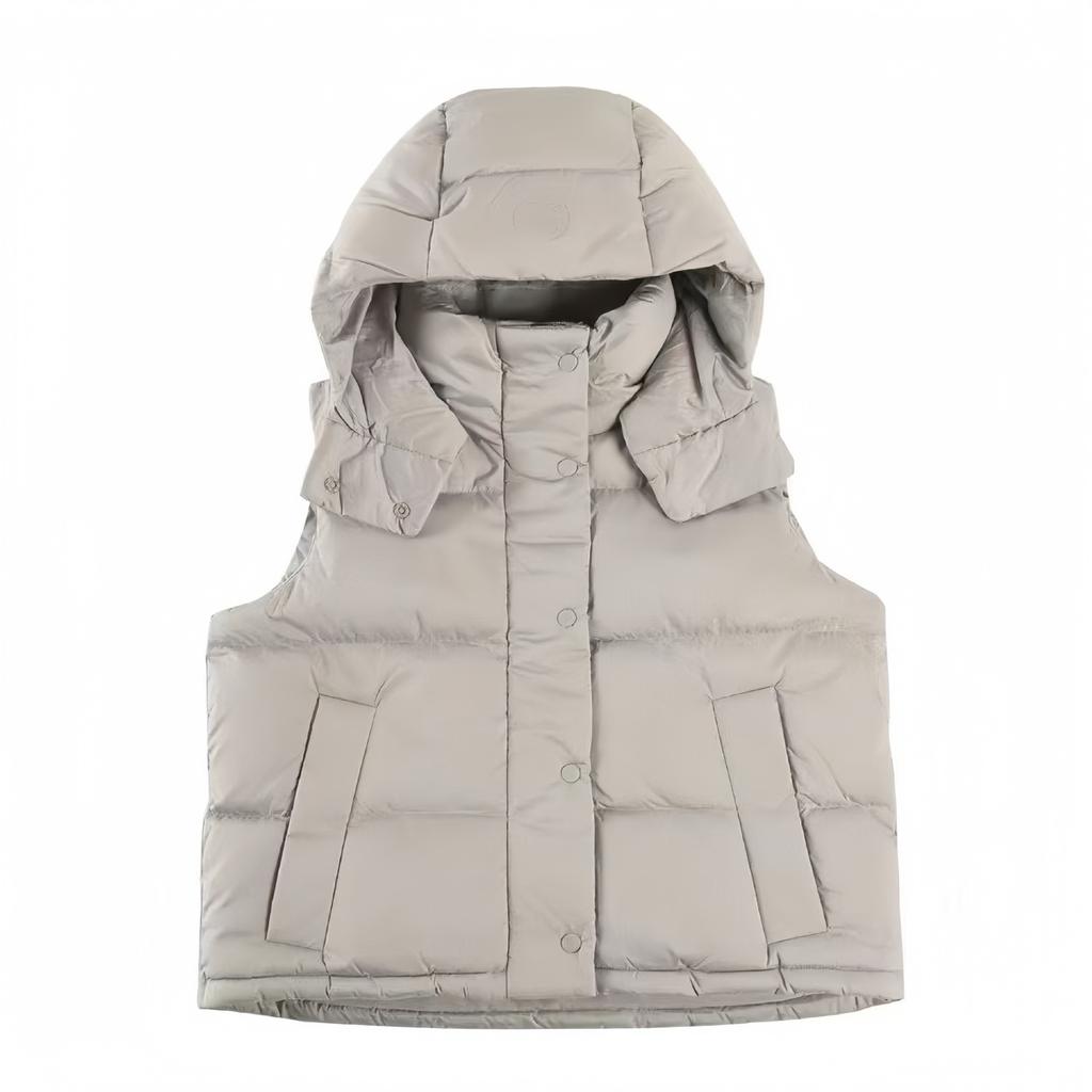 Four-grid Puff Down Jacket Vest Sleeveless Short Women's Hooded Thickened Warm Casual Bread Jacket